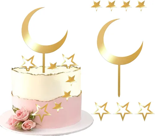 Vista 9 de Paquete de 24 adornos para cupcakes con purpurina de luna, nube, estrellas, estrellas, baby shower, niños, cumpleaños, boda, fiesta, decoración