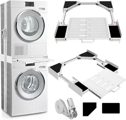 Vista 8 de Kit de apilamiento para lavadora y secadora, kit de apilamiento universal con estante de secado extraíble para cuarto de lavado, ajustable de 24 a