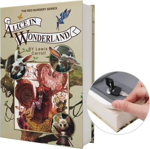 Vista 6 de Caja fuerte con cierre de libro de papel real con combinación de diccionario secreto oculto (Combo/Alicia en el país de las maravillas)