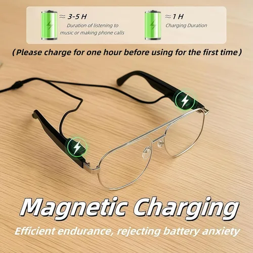 Vista 4 de Gafas inteligentes con Bluetooth 5.4 Gafas de sol polarizadas para lectura Lente fotocromática Bluetooth con control de voz táctil