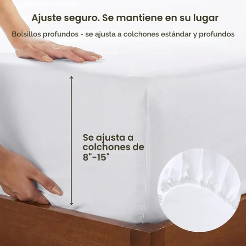 Vista 4 de California Design Den - Sábana bajera ajustable de algodón de 600 hilos, con bolsillo profundo elástico 01 - Blanco brillante