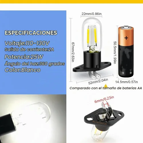 Vista 3 de Ruiandsion Bombilla para microondas Z187 base 110V 120V 25W lámpara LED para horno microondas universal en forma de pera, blanca no regulable