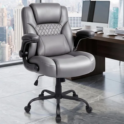 Vista 9 de Silla de Oficina para el Hogar con Soporte Lumbar, Asiento Engrosado de 5", Pequeña Silla de Escritorio Mecedora de Cuero PU, Cómodas Sillas de Negro