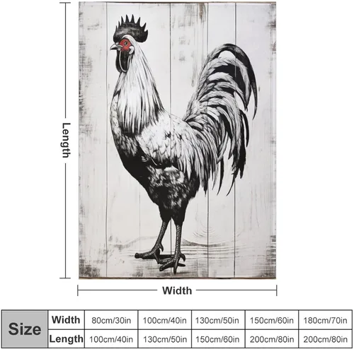 Vista 2 de Manta de microfibra suave y acogedora con diseño de gallo rústico en blanco y negro, suave y acogedora manta de microfibra para sofá, cama, oficina