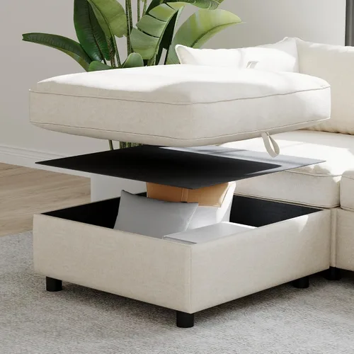 Vista 7 de ERYE - Sofá modular modular de gran tamaño para 8 asientos, con asiento de almacenamiento y otomana, sofá tapizado de felpilla en forma de U, sofá