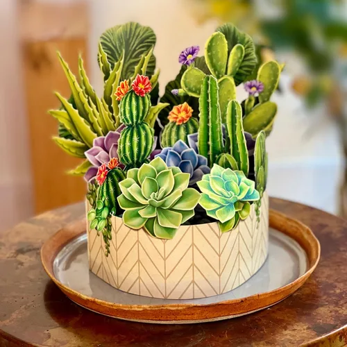 Vista 2 de Freshcut Paper Tarjetas de felicitación desplegables, Jardín de Cactus, plantas de casa de papel tamaño real de 12 pulgadas en 3D, tarjeta