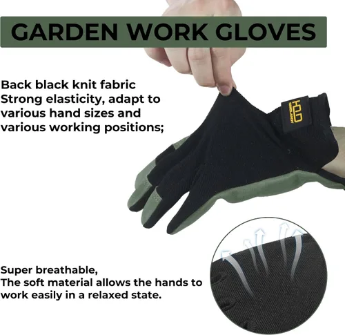Vista 3 de HANDLANDY HLDD Men Leather Gardening Gloves, Utility Work Gloves for Gardening, Yardwork, Construction, Mechanics