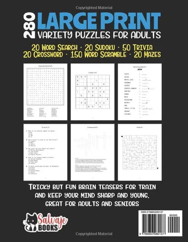 Vista 2 de Puzzle Book for Adults 280 Large Print Puzzles Word Search, Sudoku, Word Scramble, Trivia, Crossword, Mazes