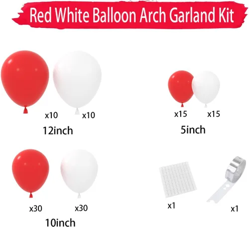 Vista 2 de Kit de arco de globos rojos y blancos, guirnalda de arco de globos rojos y blancos, 112 piezas para bodas, despedidas de soltera, cumpleaños