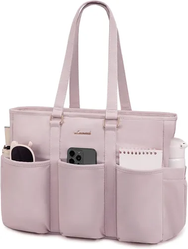 Vista 28 de LOVEVOOK bolso tote vintage para laptop para mujer, Beige-Negro, 15,6 pulg., Moda