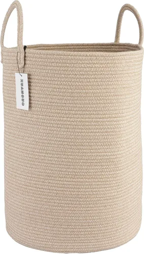 Vista 21 de XUANGUO Cesta de cuerda de algodón negro para ropa sucia, cesta de almacenamiento tejida para sala de estar, dormitorio, cesta de cuerda alta
