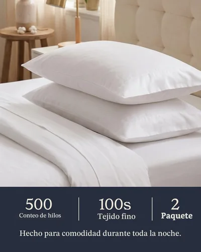 Vista 4 de Beckham Hotel Collection Juego de 2 fundas de almohada tamaño King, 100% algodón, 500TC, fundas de almohada de satén de lujo, de extremo abierto