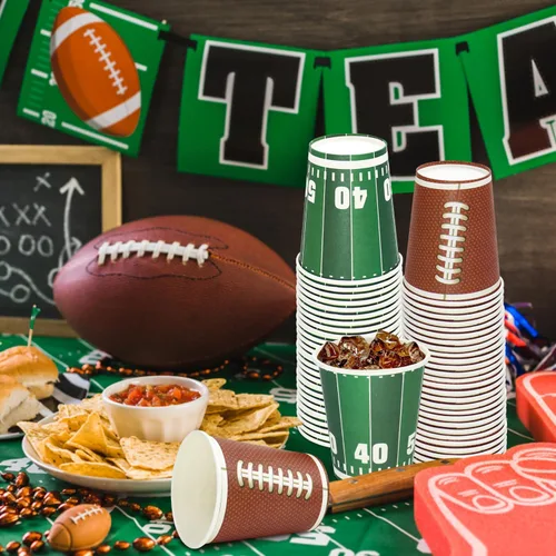 Vista 3 de 100 piezas de decoración de fútbol – vasos de papel de 9 onzas para fiestas deportivas, día de juego de fanáticos, suministros temáticos de fiesta