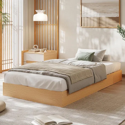 Vista 13 de GarveeHome - Marco de cama con plataforma de madera, marco de cama individual sin cabecero Marco de cama de suelo, diseño de perfil bajo, soporte