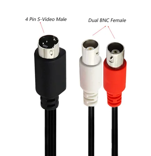 Vista 4 de S-Video - Cable divisor de 4 pines a BNC, mini DIN de 4 pines S-Video macho a doble BNC hembra conector divisor en Y (9.8 in/10 pulgadas)