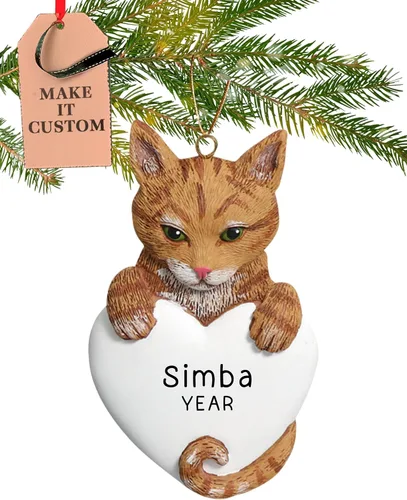 Vista 12 de Adorno personalizado de gato calicó 2026 Adornos de Navidad para mascotas grabados con láser las 24 horas Regalo de recuerdo de corazón