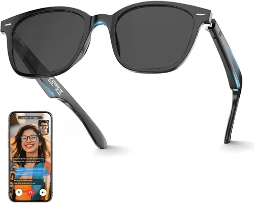 Vista 10 de Gafas de traducción AI unisex con más de 140 idiomas, lentes inteligentes Bluetooth con micrófono y altavoces integrados, interruptor de pasillo