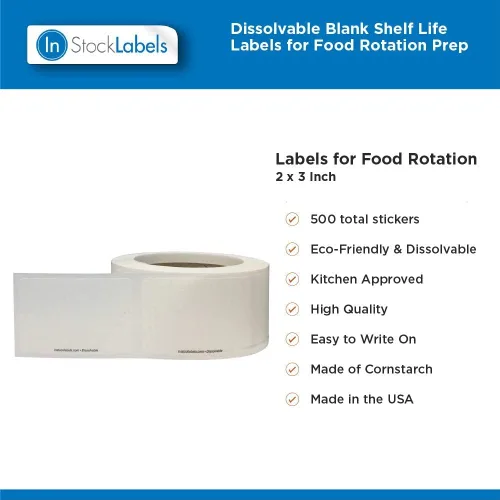 Vista 2 de InStockLabels Etiquetas en blanco solubles para almacenamiento de alimentos, 2 x 3 pulgadas, paquete de 500
