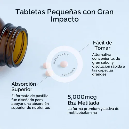 Vista 3 de Pastillas de vitamina B12 de Designs for Health - Vitaminas B12 de 5000 mcg de metilcobalamina - Suplementos de vitamina B12 - Vegano + Sin GMO