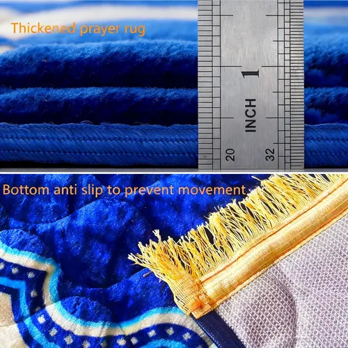 Vista 3 de JE JOUE Alfombra de oración musulmana, islámica, suave, grande, para oración islámica, islámica, gruesa para hombres y mujeres, Janamaz, Sajadah Azul