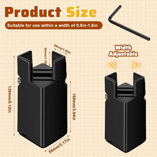 Vista 2 de Paquete de 4 elevadores de cama ajustables, 4 pulgadas con abrazadera de tornillo, elevador de cama resistente para silla, escritorio, mesa, patas