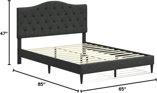 Vista 2 de Glenwillow Home OROS - Marco de cama tapizado con plataforma copetuda, respaldo copetudo, base de colchón, soporte de listones de madera, no Gris