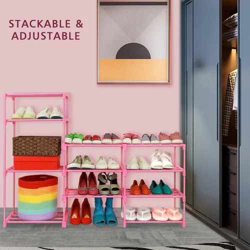 Vista 6 de LNYZQUS Zapatero rosa grande de 7 niveles, 24 a 30 pares de estantes organizadores de zapatos altos, organizador de botas para niños, para garaje