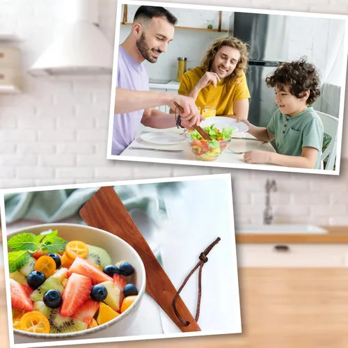 Vista 5 de Yinkin 2 espátulas de madera para cocinar de 9.8 pulgadas, espátula plana de madera de teca, espátula de madera, raspador de huevos, sartén