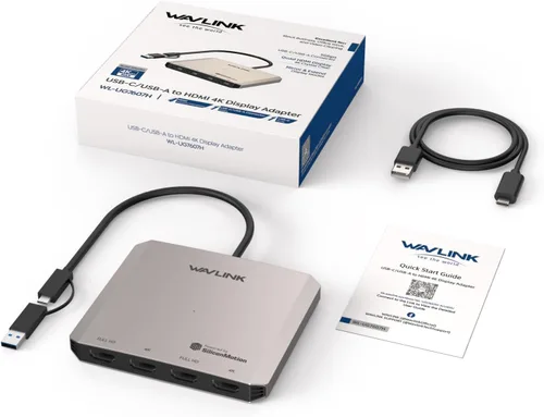 Vista 8 de WAVLINK Divisor HDMI de 4 puertos, adaptador USB C a Quad Monitor 4K