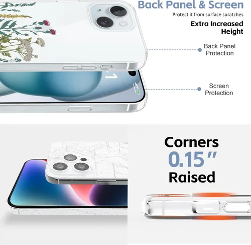 Vista 4 de Funda diseñada para iPhone 15 Plus, diseño de flores silvestres, diseño de plantas silvestres, funda transparente de teléfono para mujer para iPhone