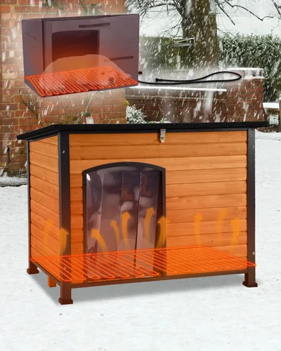 Vista 7 de Casa para perros climatizada con aislamiento al aire libre para perros pequeños, medianos y grandes, refugio para perros con marco de hierro
