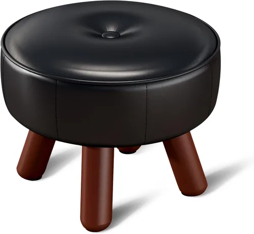 Vista 11 de oakvivo Taburete otomano pequeño de 13 pulgadas, reposapiés redondo de piel sintética para sofá, reposapiés debajo del escritorio, reposapiés