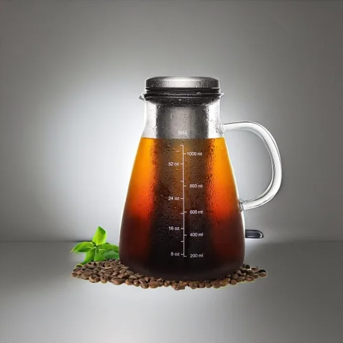 Vista 5 de YMMIND Cafetera fría de 34 onzas, cafetera preparada con filtro extraíble de doble malla de acero inoxidable 304, recipiente de vidrio sin BPA
