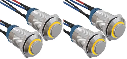 Vista 19 de APIELE Interruptor de botón de bloqueo de 0.472 in SPST pre-cableado de 5.906 in de cabeza redonda alta aleación de aluminio 1NO 1 normalmente