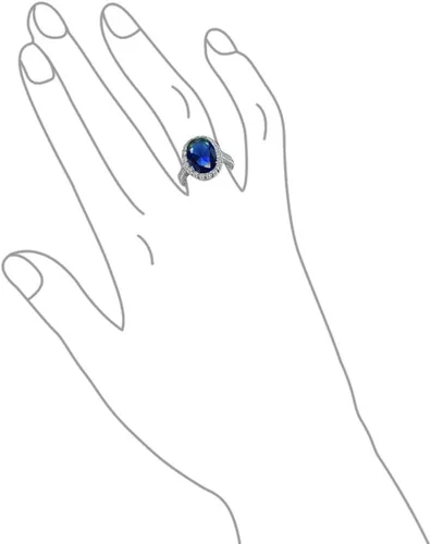 Vista 25 de Anillo de compromiso de plata de ley 925 personalizable con halo de corona ovalada de 5 a 7 quilates con circonita cúbica simulada de zafiro azul