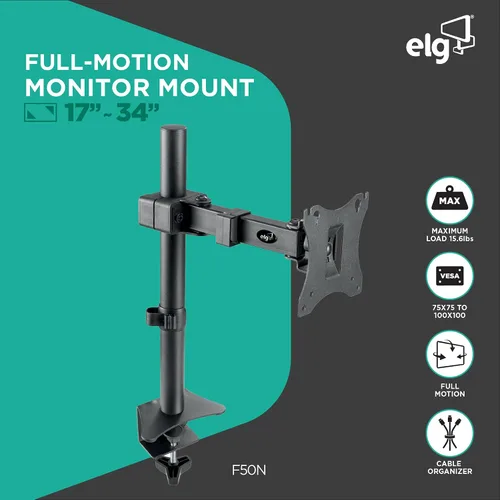 Vista 2 de ELG Soporte de escritorio con brazo para monitor, altura ajustable, pantallas de 17-34 pulgadas de hasta 15.6 libras, rotación de 360°, acero