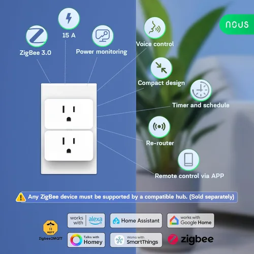Vista 2 de Enchufe inteligente Zigbee, monitoreo de energía, requiere certificación ETL, compatible con Alexa, Google Home, Home Assistant, SmartThings