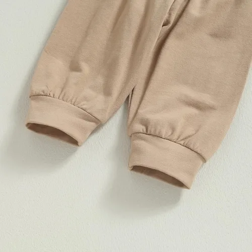 Vista 6 de Ropa de bebé recién nacido, ropa de punto acanalado, manga larga, pantalones de algodón sólido, trajes de otoño e invierno, 2 piezas