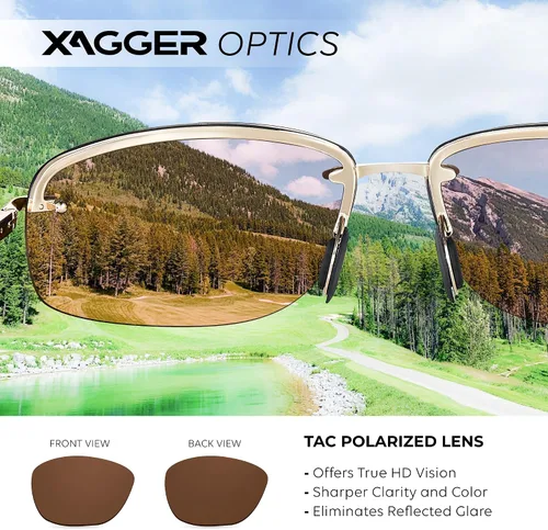 Vista 4 de Xagger Gafas de sol polarizadas para hombre, marco de metal sin marco, protección UV400, gafas de sol