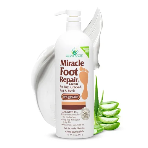Vista 13 de Miracle Foot Repair Cream, (1 onza/3 unidades) repara talones y pies secos agrietados, 60% ultraaloe puro hidrata, suaviza y repara