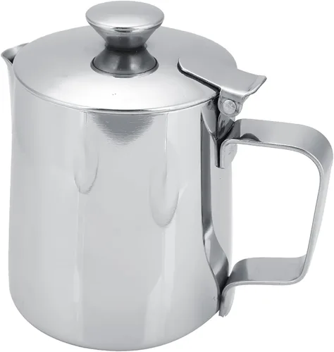 Vista 7 de Gavigain Taza de café de acero inoxidable jarra de espuma de leche con tapa para arte de café con leche (33.8 fl oz)