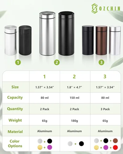 Vista 4 de OZCHIN Aluminum Storage Jar Portable Airtight Smell Proof Container Bottle Multipurpose Storage Container for Spices, Coffee & Teas 196 ml