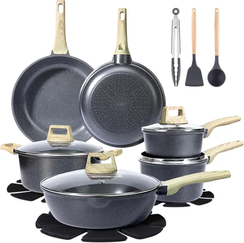 Vista 8 de GiPP Juego de ollas y sartenes de cerámica antiadherentes, juego de 17 utensilios de cocina antiadherentes, juego de cocina saludable y no tóxico