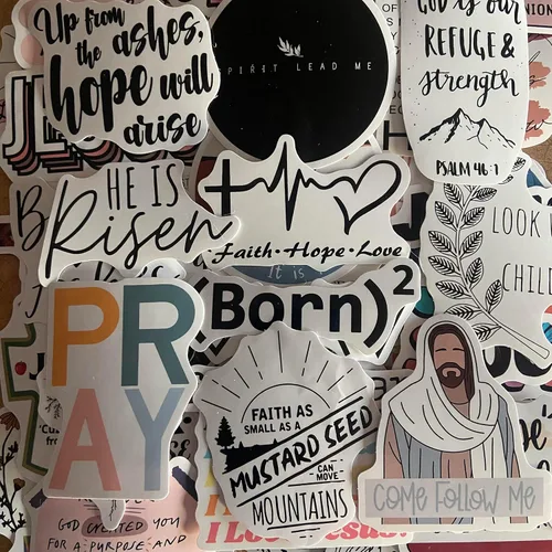 Vista 3 de Calcomanías cristianas, paquete de 100 unidades, calcomanías inspiradoras de fe con versículos de la Biblia, vinilo impermeable para botellas