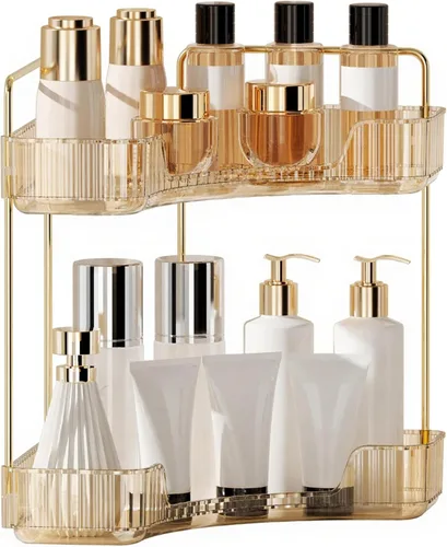 Vista 8 de YCIA&DONE Organizador de esquina para mostrador de baño, organizador de maquillaje para tocador, bandeja de perfumes cosméticos para el cuidado