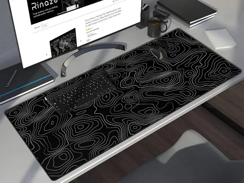 Vista 6 de Rinaze Alfombrilla de ratón extra grande para juegos con topografía negra, alfombrilla de ratón XXL, alfombrilla de ratón grande para escritorio