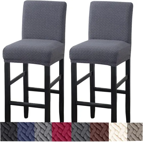 Vista 18 de HFCNMY Fundas para taburetes de bar, paquete de 2 fundas elásticas para taburetes de bar con respaldo, fundas de taburete de bar de jacquard