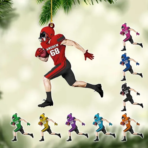 Vista 29 de Adornos de fútbol personalizados, hombreras y casco, adorno de Navidad, regalo de jugador estadounidense, regalo para niños y niñas, decoración