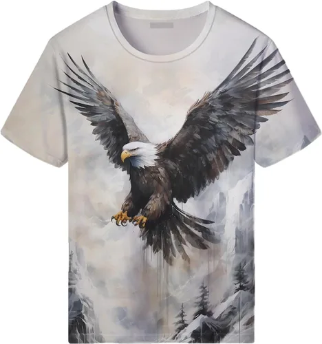 Vista 2 de Retro Soaring Eagle Cool Graphic Summer Shirt Camisetas Animal Cuello Redondo Camiseta de los Hombres, Blanco