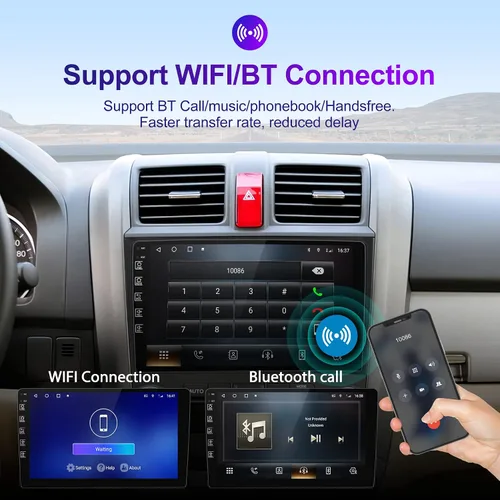 Vista 6 de Android doble DIN 10 pulgadas pantalla táctil Bluetooth coche estéreo con navegación GPS, Bluetooth y radio FM cámara de respaldo, Steeling Wheel